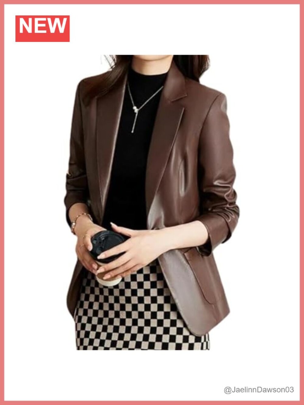 Lambskin Leather Blazer Women 2-Button Notch Lapel Long Sleeve Business Casual